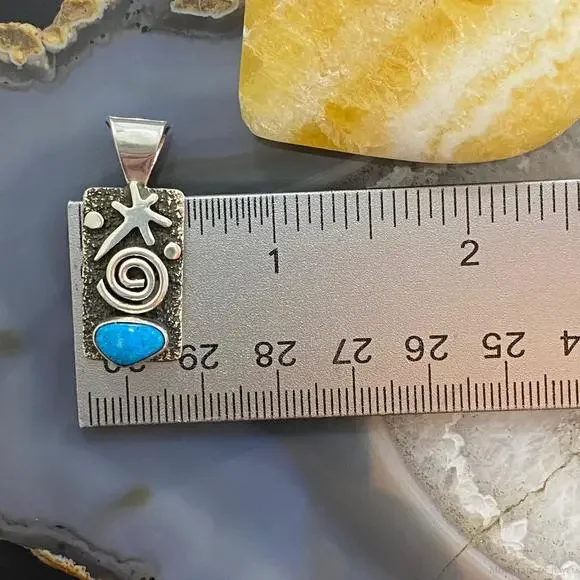 Alex Sanchez Native American Sterling Petroglyph Turquoise Dainty Pendant #7 - Picture 9 of 10